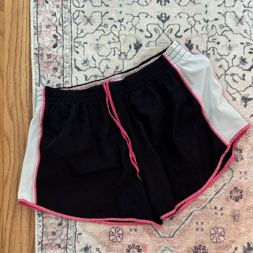 Women's Black and Pink Athletic Shorts